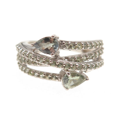 Chuck Clemency 925 Sterling Silver Real Green Amethyst Multi-Row Ring Size 6