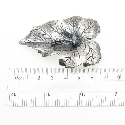 925 Sterling Silver Vintage Floral Leaf Oxidized Pin Brooch