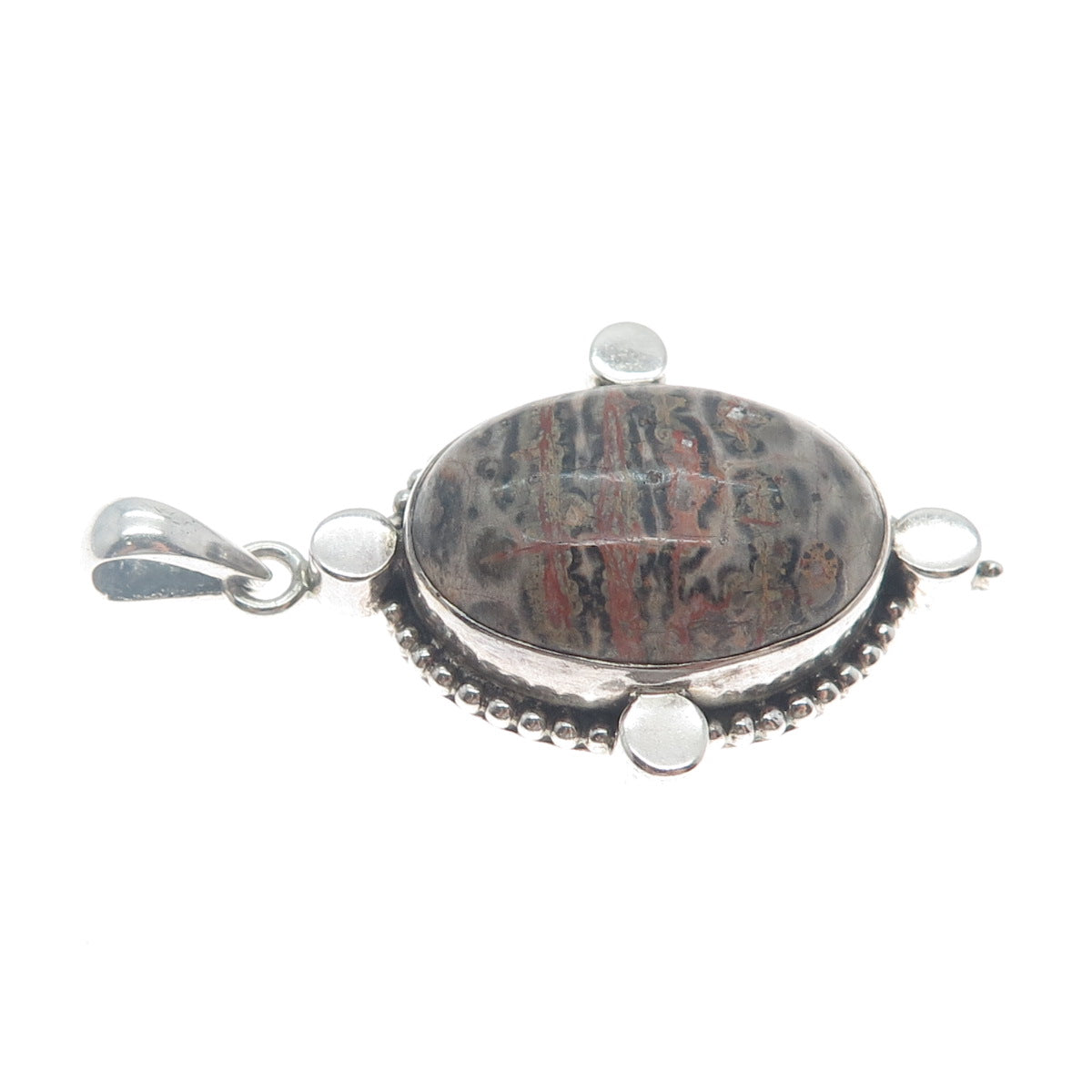 DOUG PAULUS 925 Sterling Silver Vintage Leopard Skin Jasper Granulated Pendant