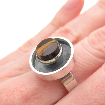 Kupittaan Kulta 925S Sterling Vintage Finland Tiger Eye Adjustable Ring Size 7.5