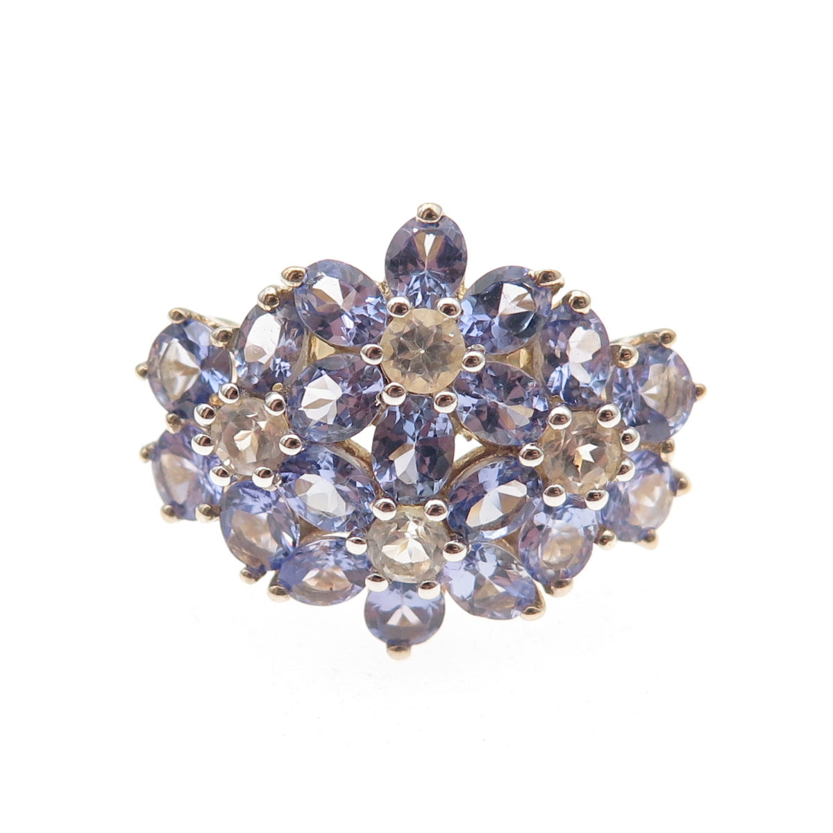925 Sterling Silver Gold Plated Real Tanzanite & White Topaz Ring Size 8