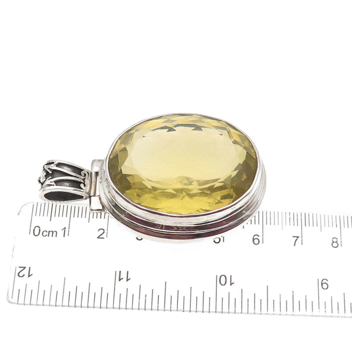 925 Sterling Silver Vintage Real Oval-Cut Lemon Quartz Oxidized Pendant