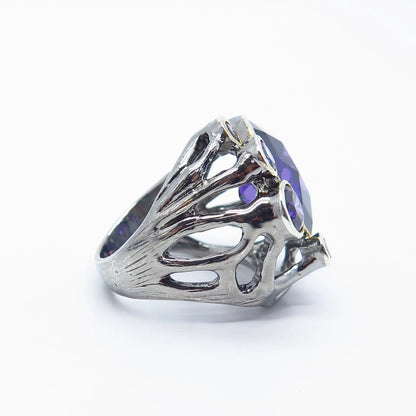 925 Sterling Silver Vintage Blue C Z Oval Ring Size 9