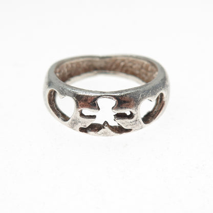 925 Sterling Silver Vintage EFS Mexico Child & Heart Oxidized Ring Size 6.25