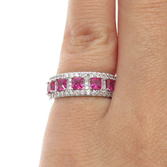 925 Sterling Silver Lab-Created White & Pink Sapphire All Around Ring Size 5.25