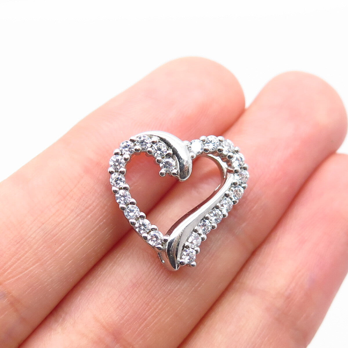 925 Sterling Silver C Z Open Heart Slide Pendant