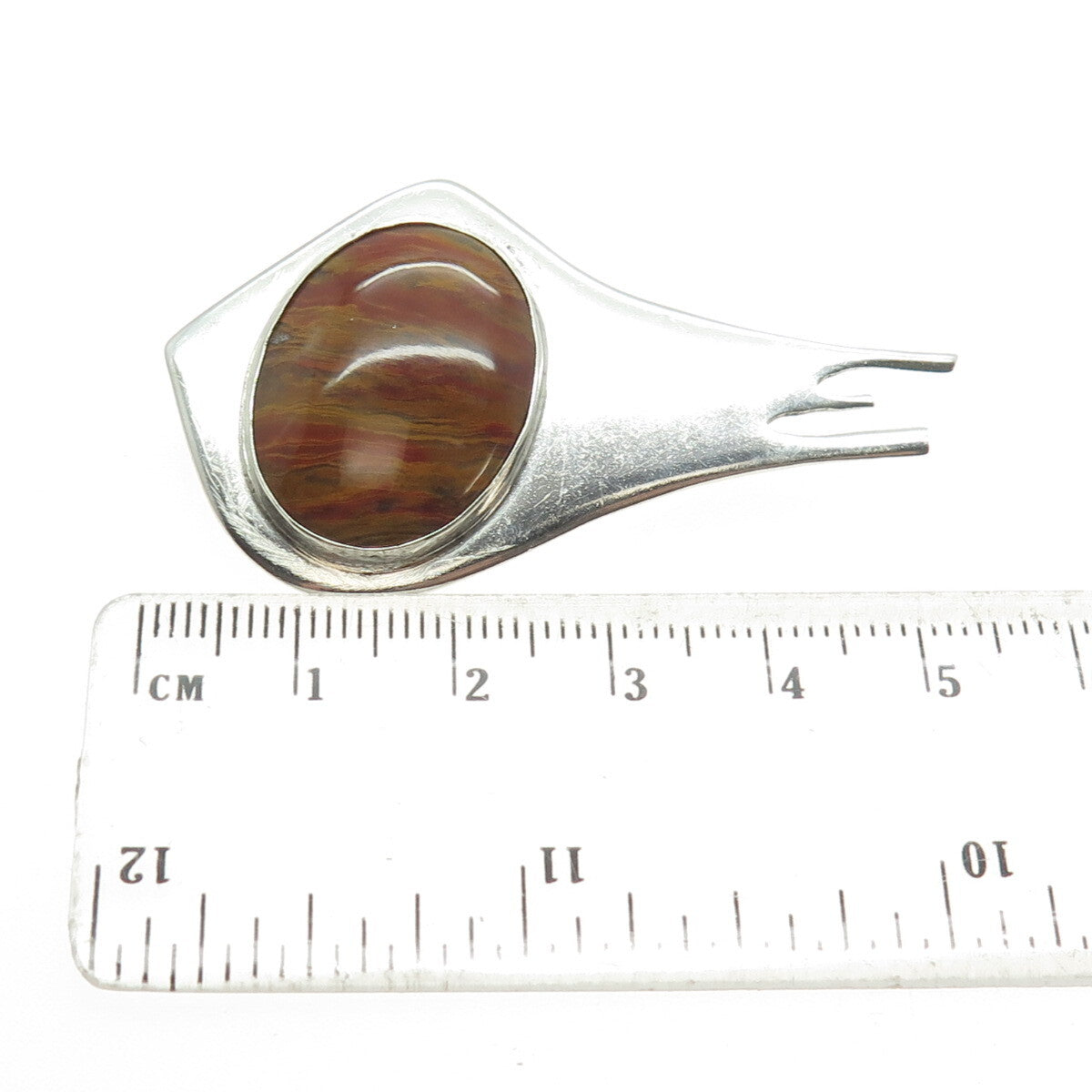 925 Sterling Silver Vintage Real Jasper Modernist Pin Brooch