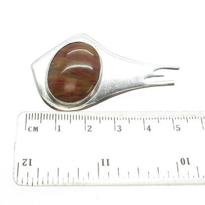 925 Sterling Silver Vintage Real Jasper Modernist Pin Brooch