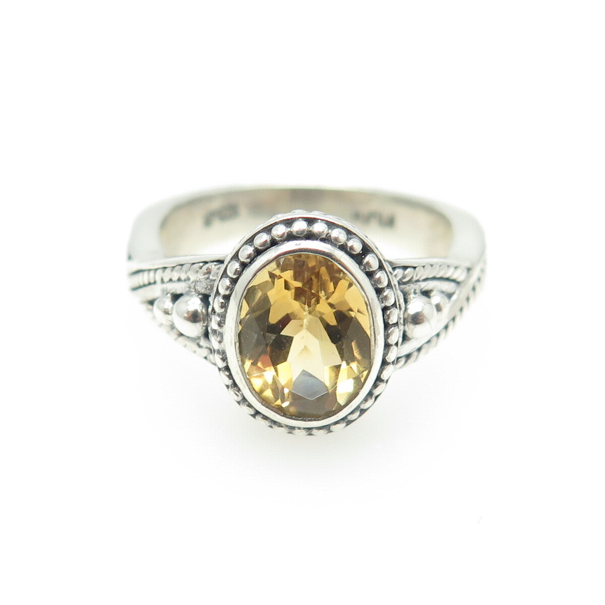 DOUG PAULUS 925 Sterling Silver Vintage Real Citrine Granulated Ring Size 6.25
