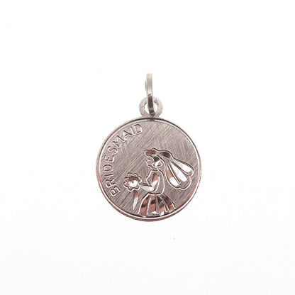 BEAU 925 Sterling Silver Vintage Bridesmaid Round Tag Mini Charm Pendant