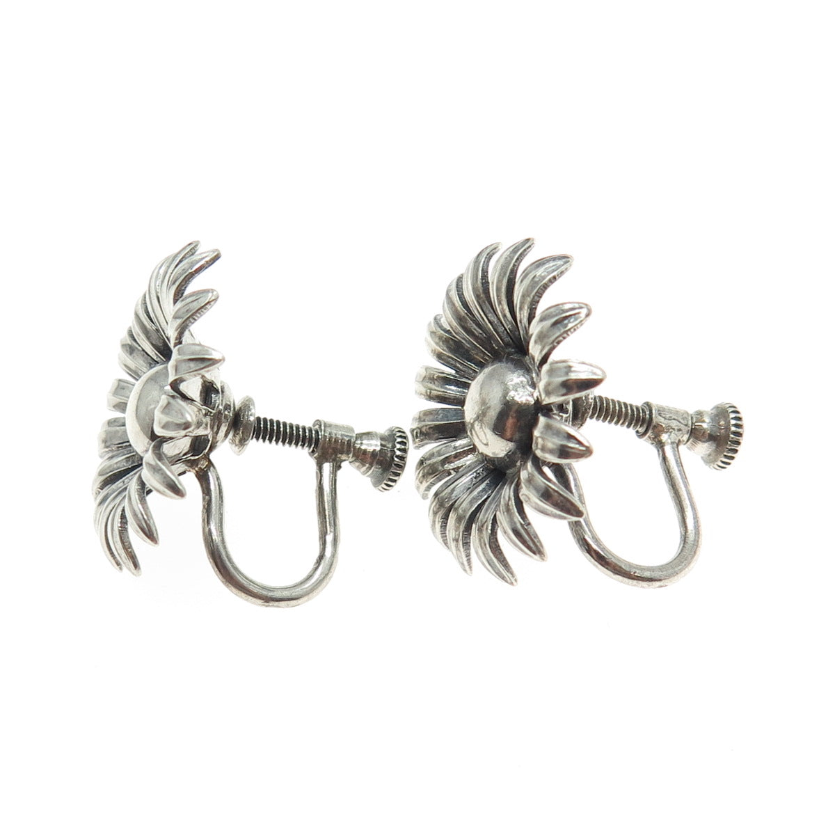 925 Sterling Silver Antique Art Deco Spring Flower Screw Back Earrings