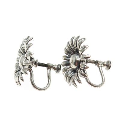 925 Sterling Silver Antique Art Deco Spring Flower Screw Back Earrings