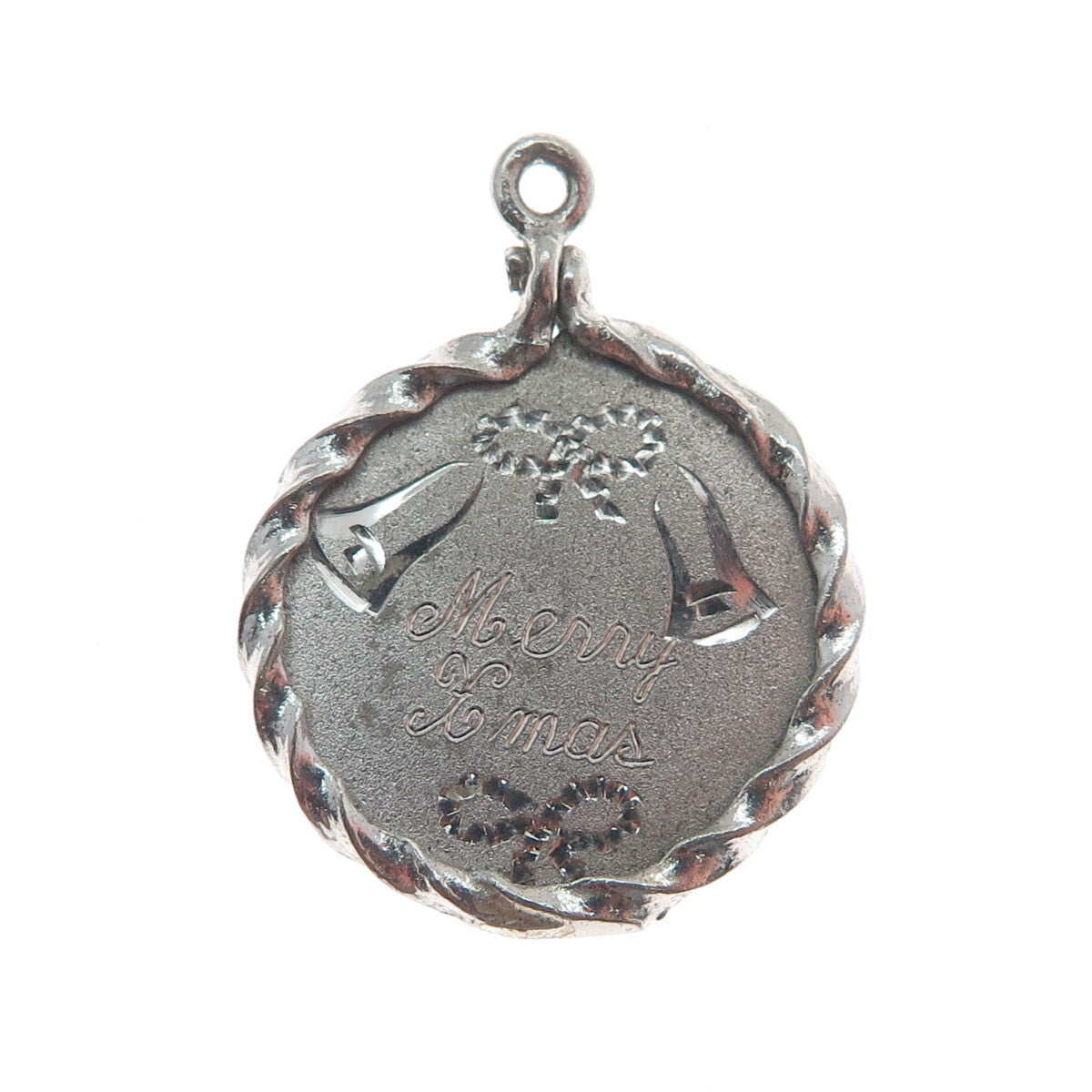 SPENCER CO. 925 Sterling Silver Vintage "Merry Christmas" Engraved Bells Pendant