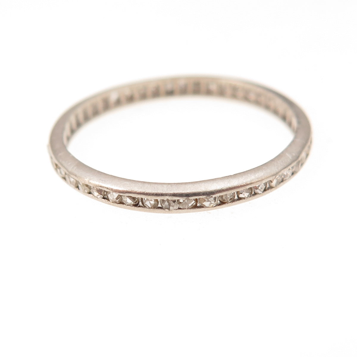 Platinum Antique Art Deco Real Diamond Stackable Eternity Band Ring Size 7