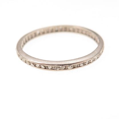 Platinum Antique Art Deco Real Diamond Stackable Eternity Band Ring Size 7
