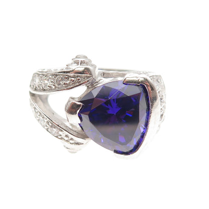 925 Sterling Silver Purple & White C Z Overlap Ring Size 7.25