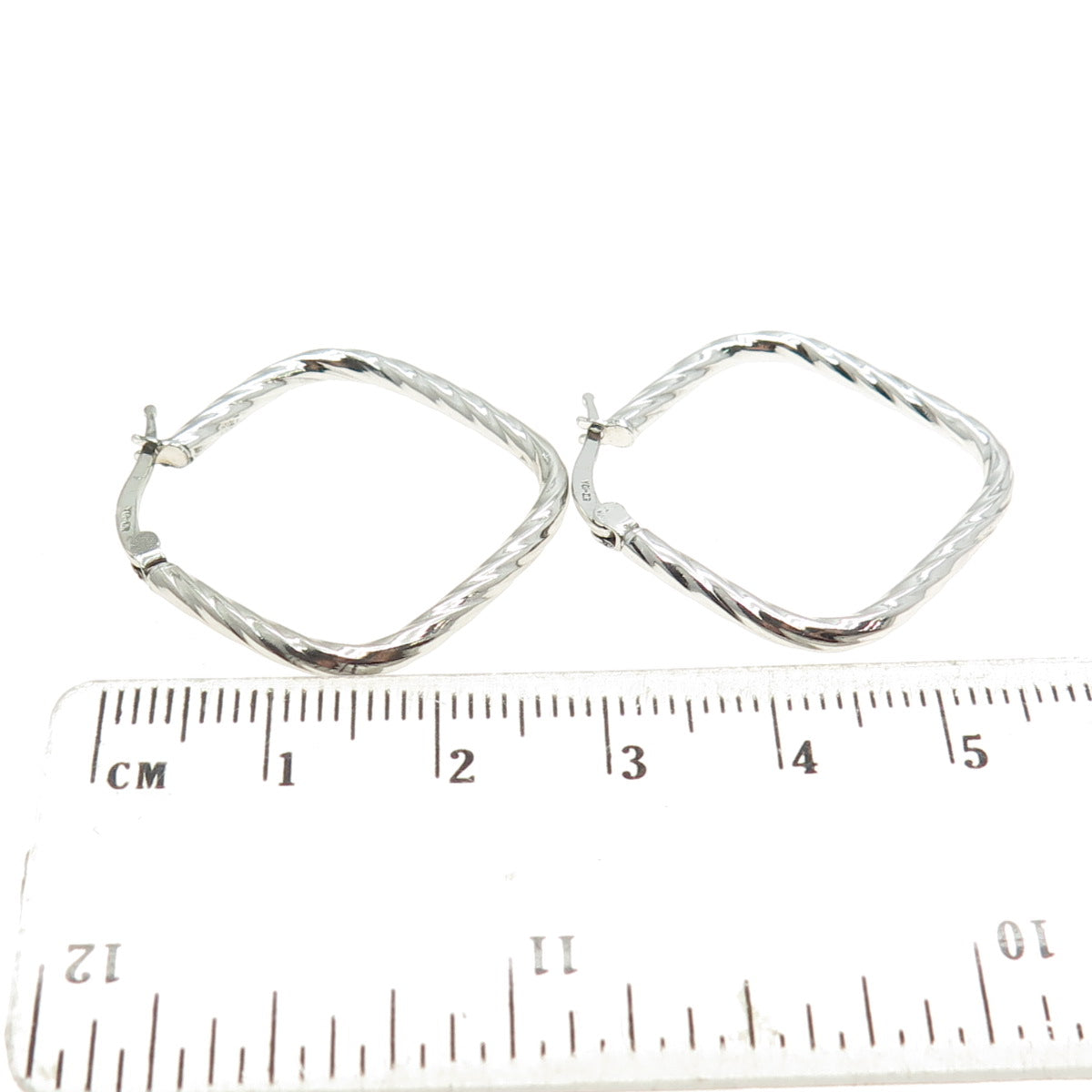 925 Sterling Silver Twisted Square Hoop Earrings