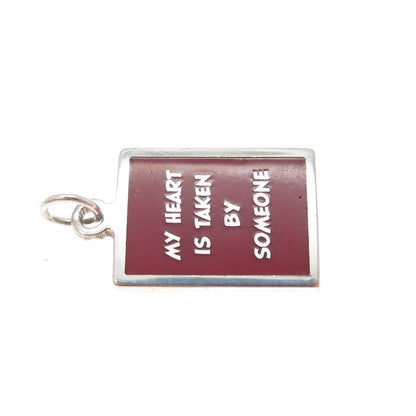 925 Sterling Silver Red Enamel My Heart Is Taken By Someone Minimalist Pendant