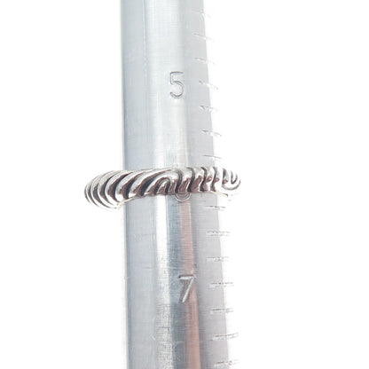 925 Sterling Silver Vintage Modernist Ribbed Heart Oxidized Ring Size 6