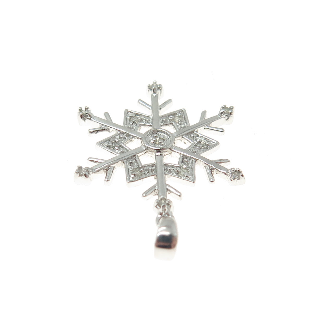 925 Sterling Silver Real Round-Cut Diamond Snowflake Minimalist Pendant