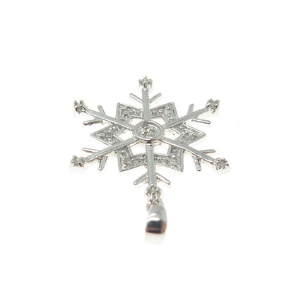 925 Sterling Silver Real Round-Cut Diamond Snowflake Minimalist Pendant