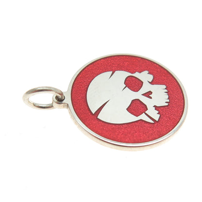 925 Sterling Silver Red Enamel Skull Minimalist Charm Pendant