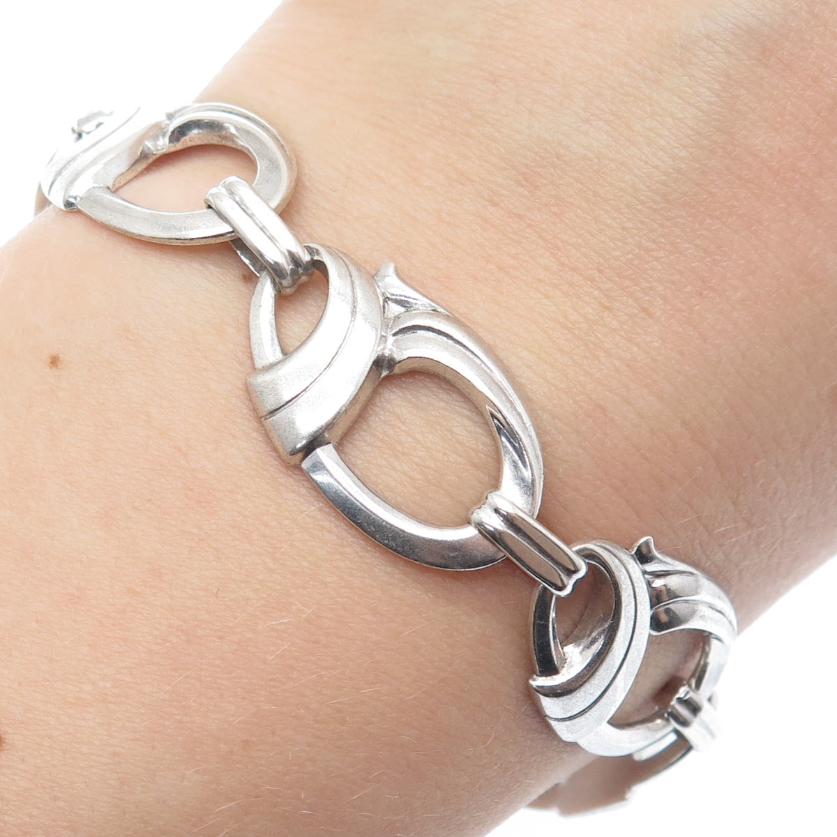 HARRY S. BICK 925 Sterling Silver Antique Twisted Ribbon Link Bracelet 7.25"