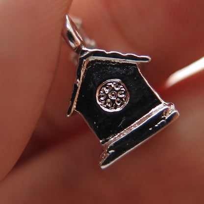 925 Sterling Silver Antique Art Deco Enamel Church Minimalist 3D Charm Pendant