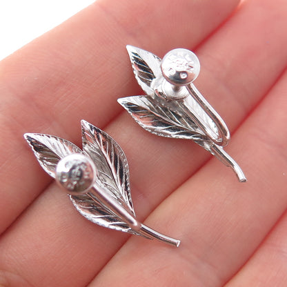 CARL ART 925 Sterling Silver Antique Art Deco Floral Leaf Screw Back Earrings