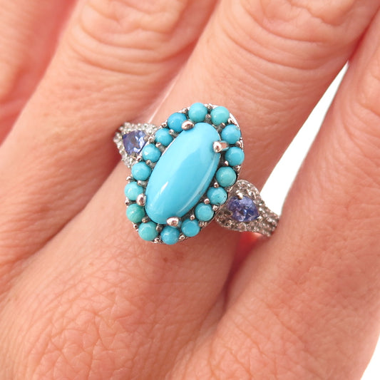 Chuck Clemency 925 Sterling Silver Real Turquoise Tanzanite Topaz Ring Size 8.25