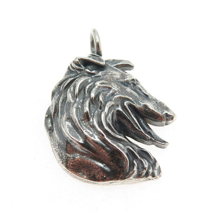 925 Sterling Silver Vintage Collie Dog Oxidized Charm Pendant