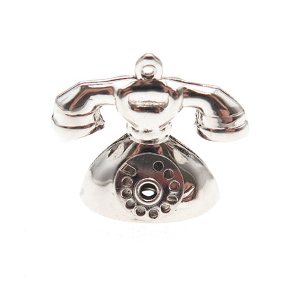 925 Sterling Silver Vintage Retro Rotary Phone 3D Mini Charm Pendant