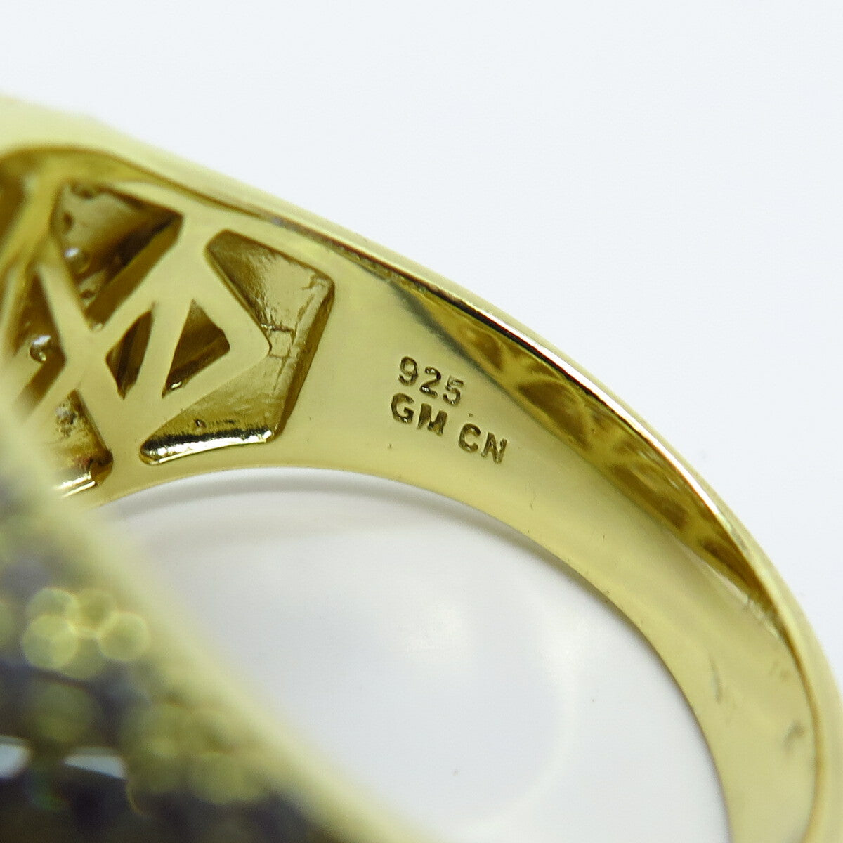 925 Sterling Silver Gold Plated Pave C Z Signet Ring Size 12