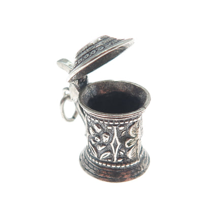 800 Silver Antique Art Deco Beer Stein Locket Minimalist 3D Charm Pendant
