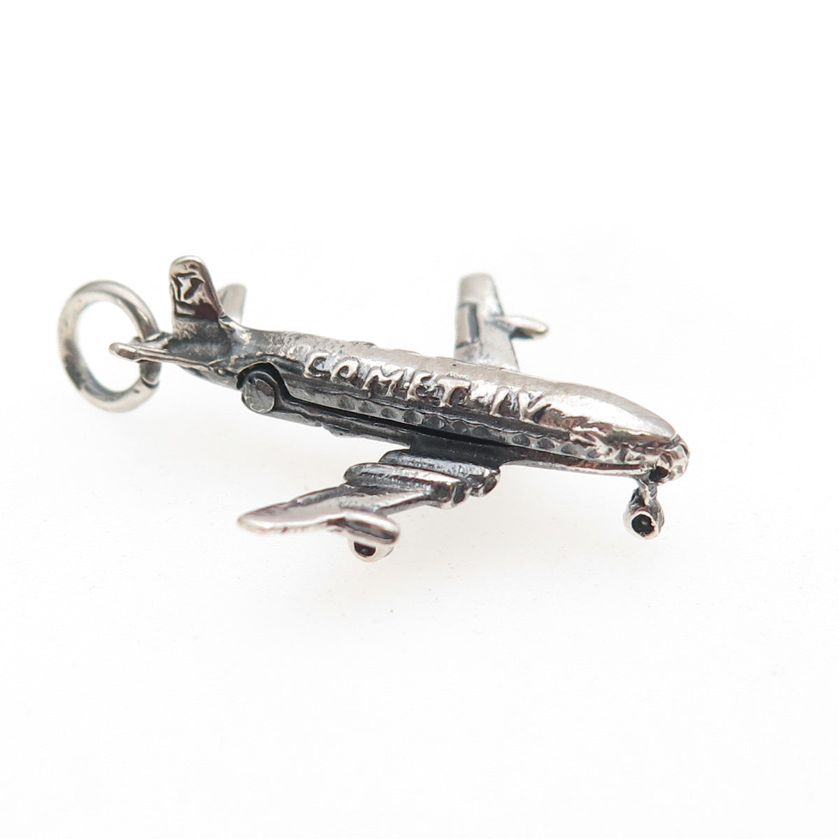 925 Sterling Silver Vintage BOAC Comet IV Airplane Oxidized Locket Charm Pendant