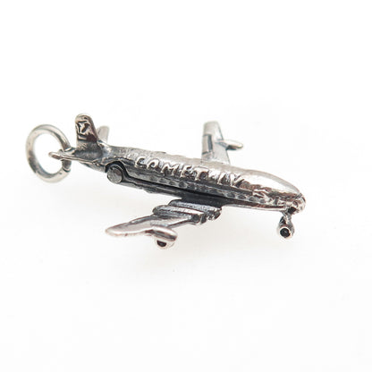 925 Sterling Silver Vintage BOAC Comet IV Airplane Oxidized Locket Charm Pendant