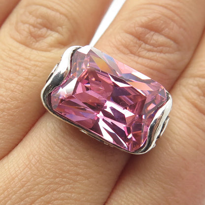 925 Sterling Silver Vintage Pink C Z Bar Ring Size 7.25