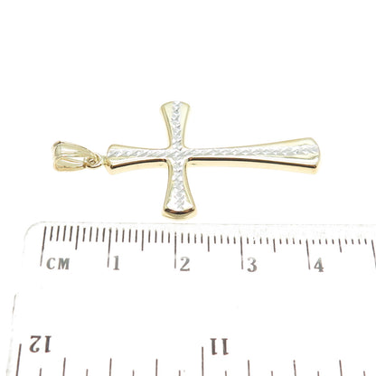 14K Yellow & White Gold Diamond-Cut Cross Religious Charm Pendant