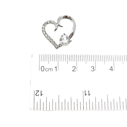 925 Sterling Silver Real White Topaz Heart Mini Slide Charm Pendant