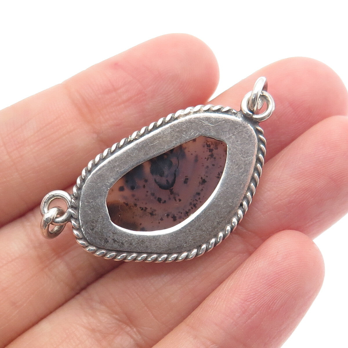 925 Sterling Silver Vintage Real Agate Centerpiece Pendant