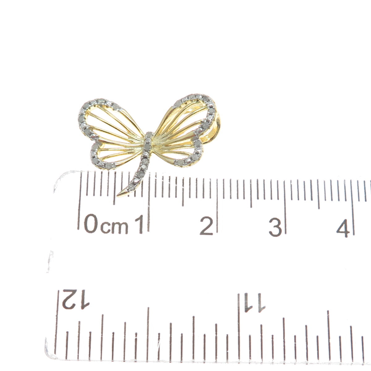 HAN Sterling Silver Gold Plated Real Round-Cut Diamond Butterfly Mini Pendant