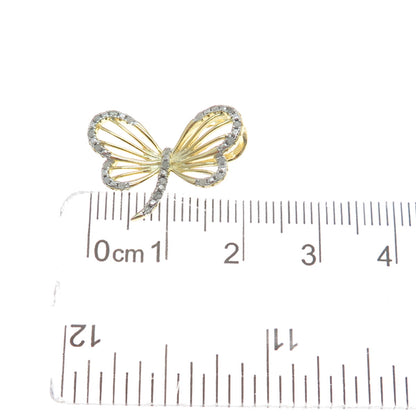 HAN Sterling Silver Gold Plated Real Round-Cut Diamond Butterfly Mini Pendant