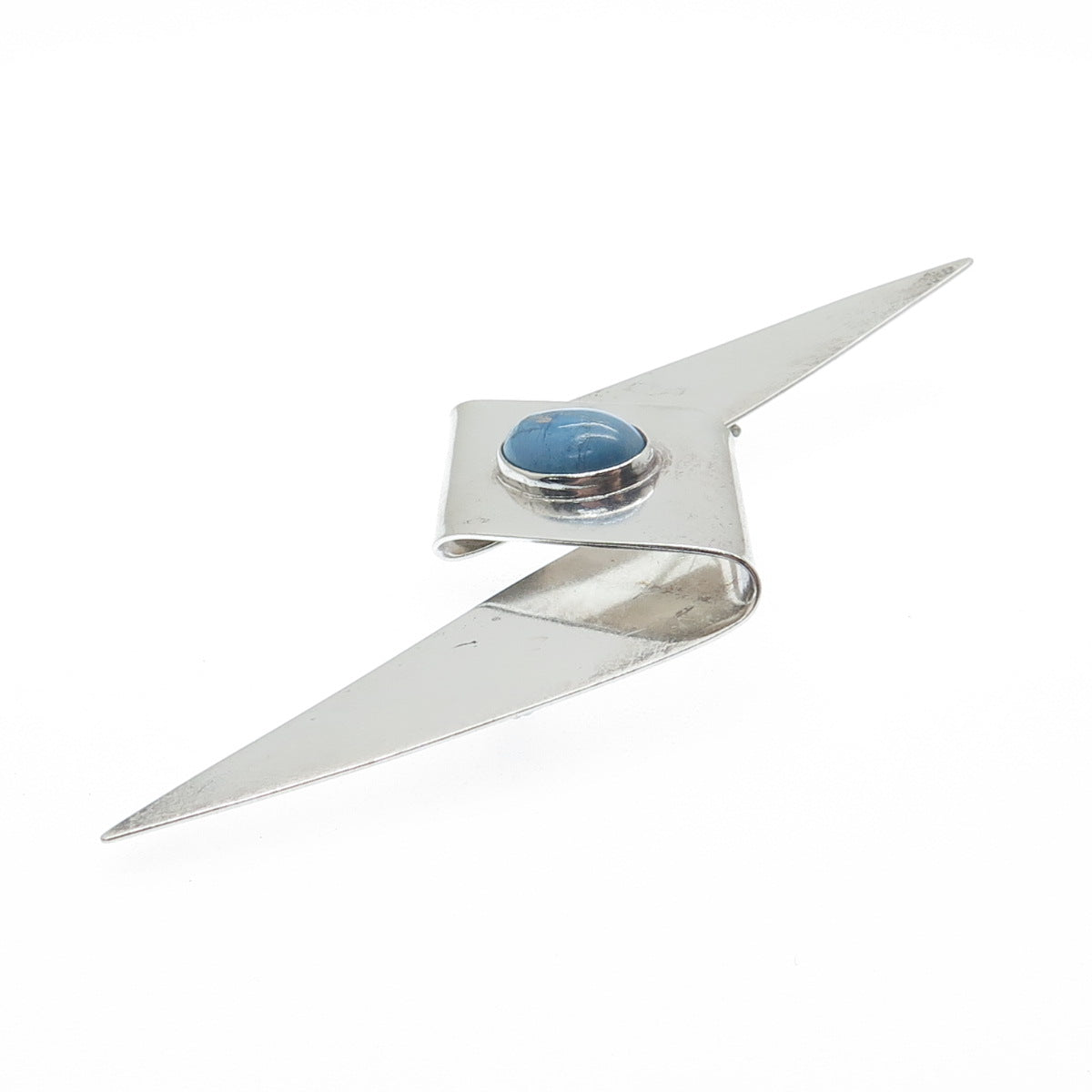 925 Sterling Silver Vintage Mexico Real Sky Blue Turquoise Modernist Pin Brooch