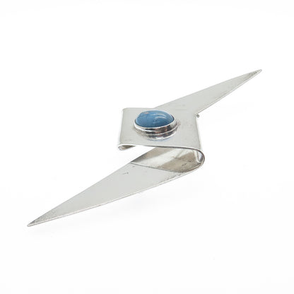 925 Sterling Silver Vintage Mexico Real Sky Blue Turquoise Modernist Pin Brooch
