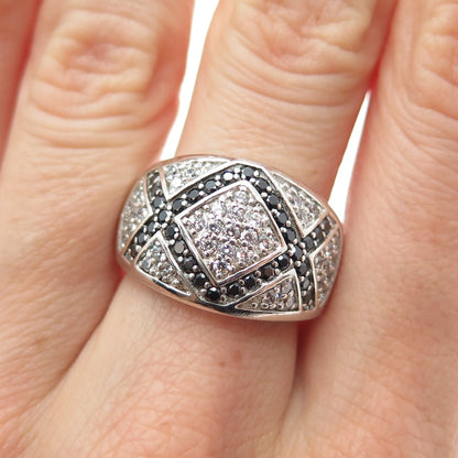 925 Sterling Silver Real Round-Cut Black Spinel & C Z Ring Size 7