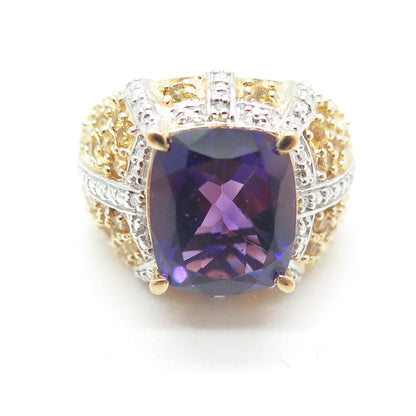 KH Creation Sterling Silver 2-Tone Real Diamond Amethyst & Citrine Ring Size 6