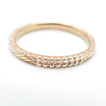 925 Sterling Silver Rose Gold Plated Granulated & Braided Band Ring Size 8.25