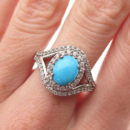 Chuck Clemency 925 Sterling Silver Real Turquoise & White Topaz Ring Size 8