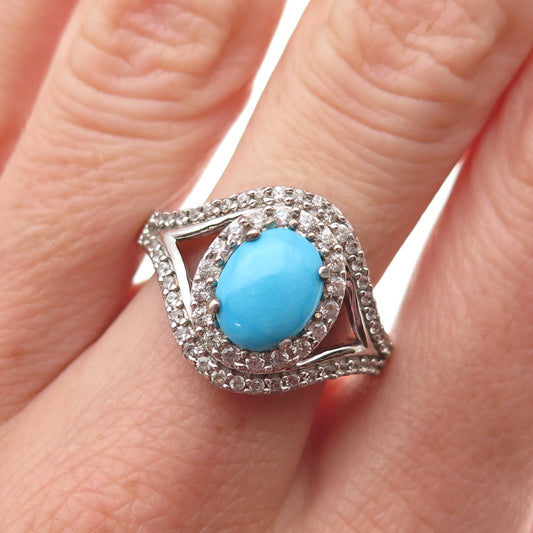 Chuck Clemency 925 Sterling Silver Real Turquoise & White Topaz Ring Size 8
