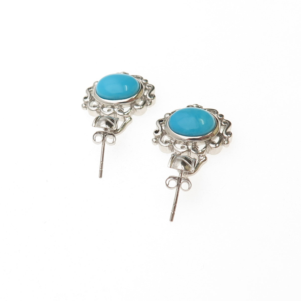 Chapal Zenray 925 Sterling Silver Real Turquoise Ornate Dangle Earrings